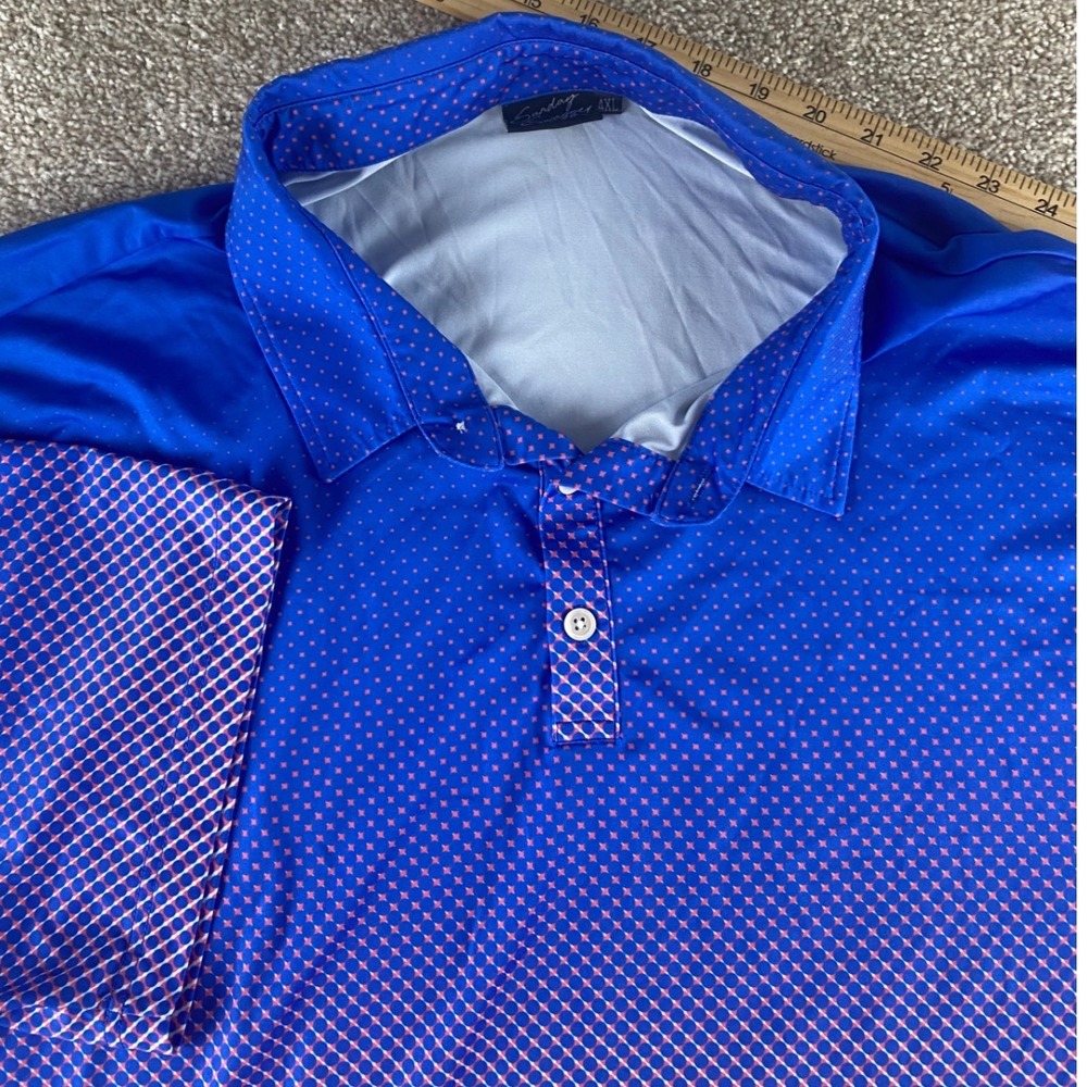 Sunday Swagger Mens 4XL Golf Polo Shirt Blue Ombre Performance Stretch Poka Dot